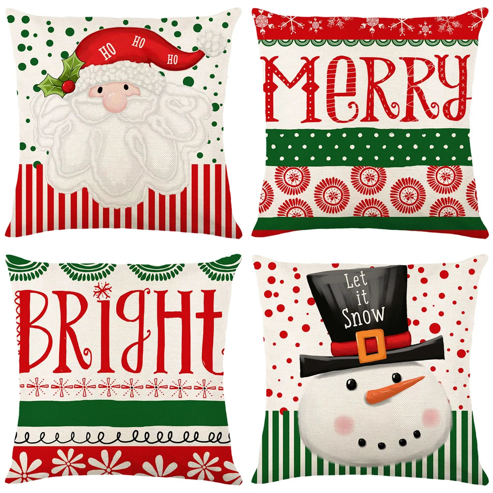 4Pack Christmas Decorations Pillow Covers Sofa Square Throw Pillow Cases Stamping Snowflake Waist Cushion Cover Home Bed Decor