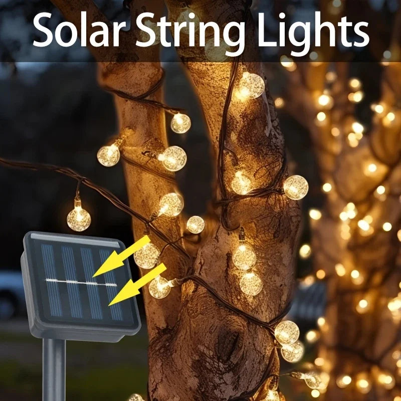 1pack 20/100/200 LED Crystal Globe Solar String Lights, Solar Outdoor Lights, With 8 Lighting Modes, Halloween Decorations Light