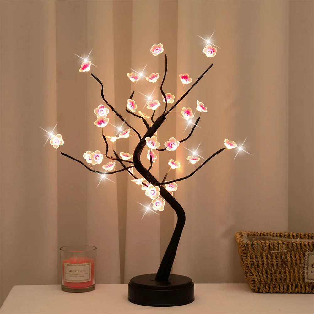 🌸 Cherry Blossom LED Tree Lamp – Touch Sensor Bonsai Light for Home & Holiday Décor