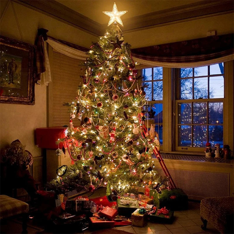 15cm Christmas Decoration Glowing Tree Topper Glitter Shining Star Xmas Tree Ornaments for Home Decor Navidad New Year 2026 Gift