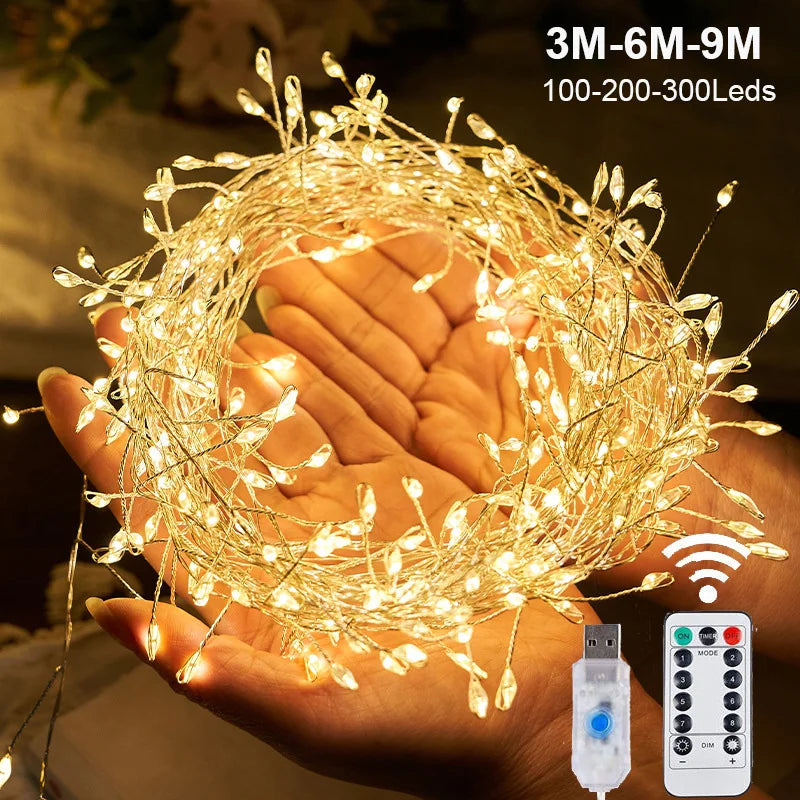 Firecracker LED String Lights – USB Powered Fairy Lights with Remote for Christmas & Parties