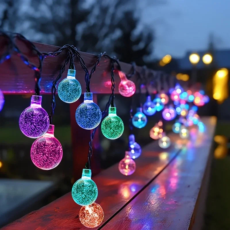1pack 20/100/200 LED Crystal Globe Solar String Lights, Solar Outdoor Lights, With 8 Lighting Modes, Halloween Decorations Light