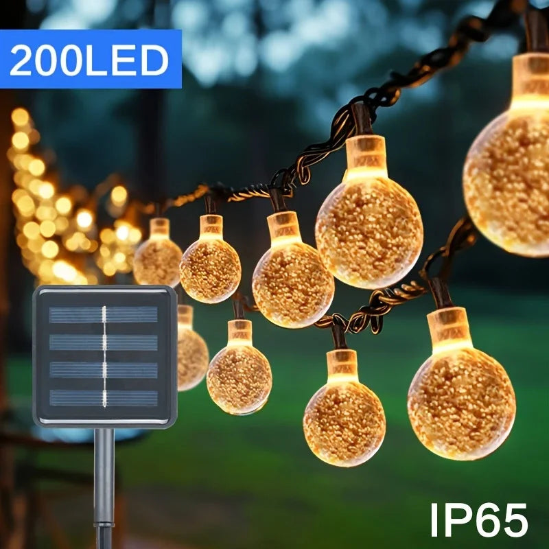 1pack 20/100/200 LED Crystal Globe Solar String Lights, Solar Outdoor Lights, With 8 Lighting Modes, Halloween Decorations Light