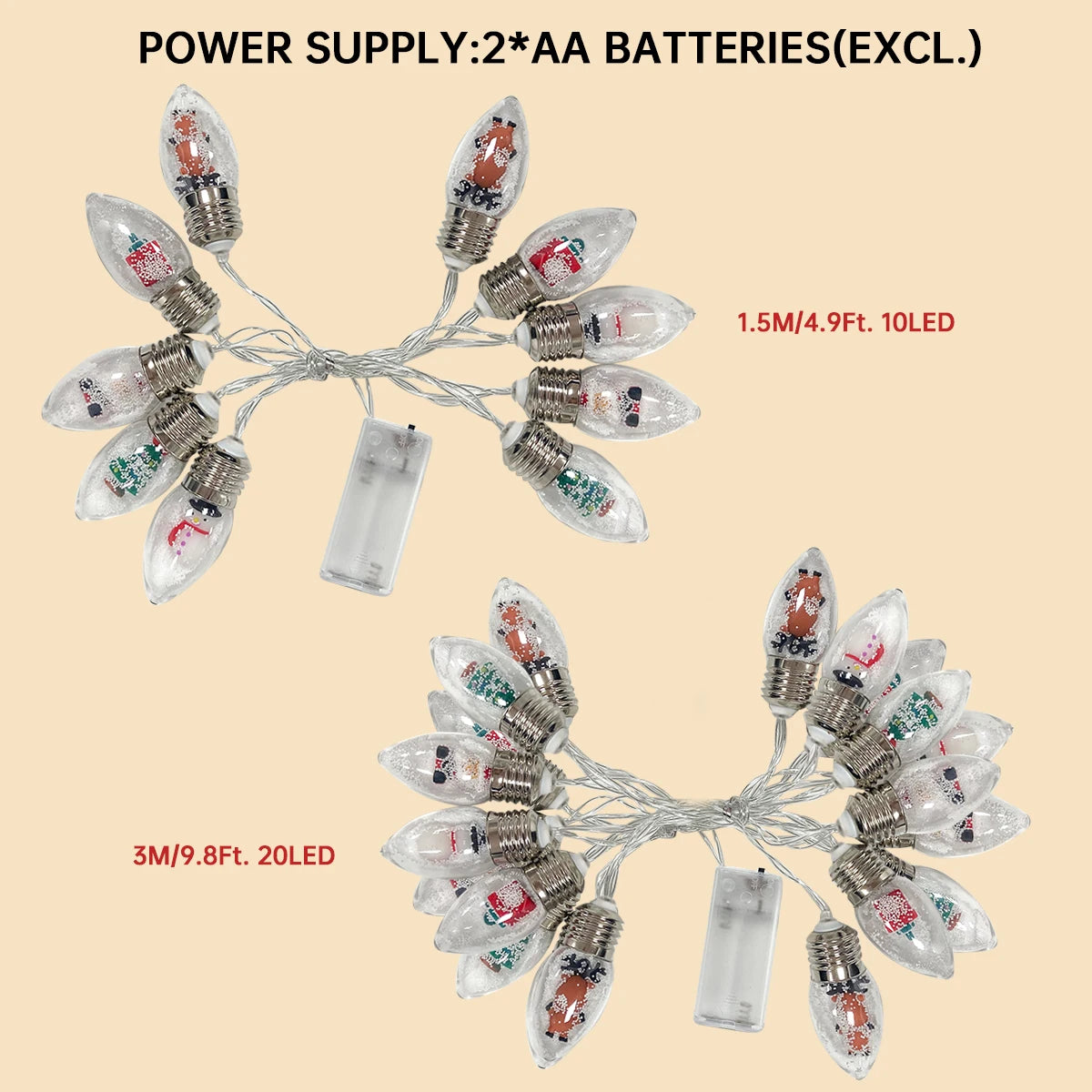 Snowball Christmas LED String Lights – Festive Santa & Snowman Holiday Décor