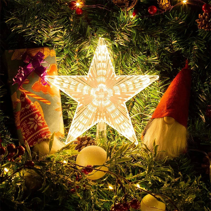 15cm Christmas Decoration Glowing Tree Topper Glitter Shining Star Xmas Tree Ornaments for Home Decor Navidad New Year 2026 Gift