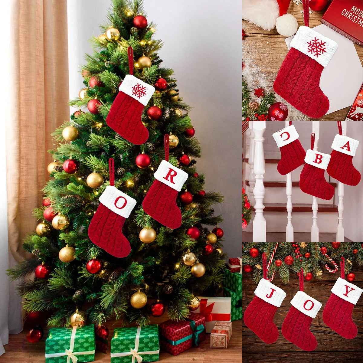 Christmas Socks Knitting Snowflake Letter Stocking Christmas Decoration 2025 For Home Xmas Tree Ornament Gift Navidad Natal 2026