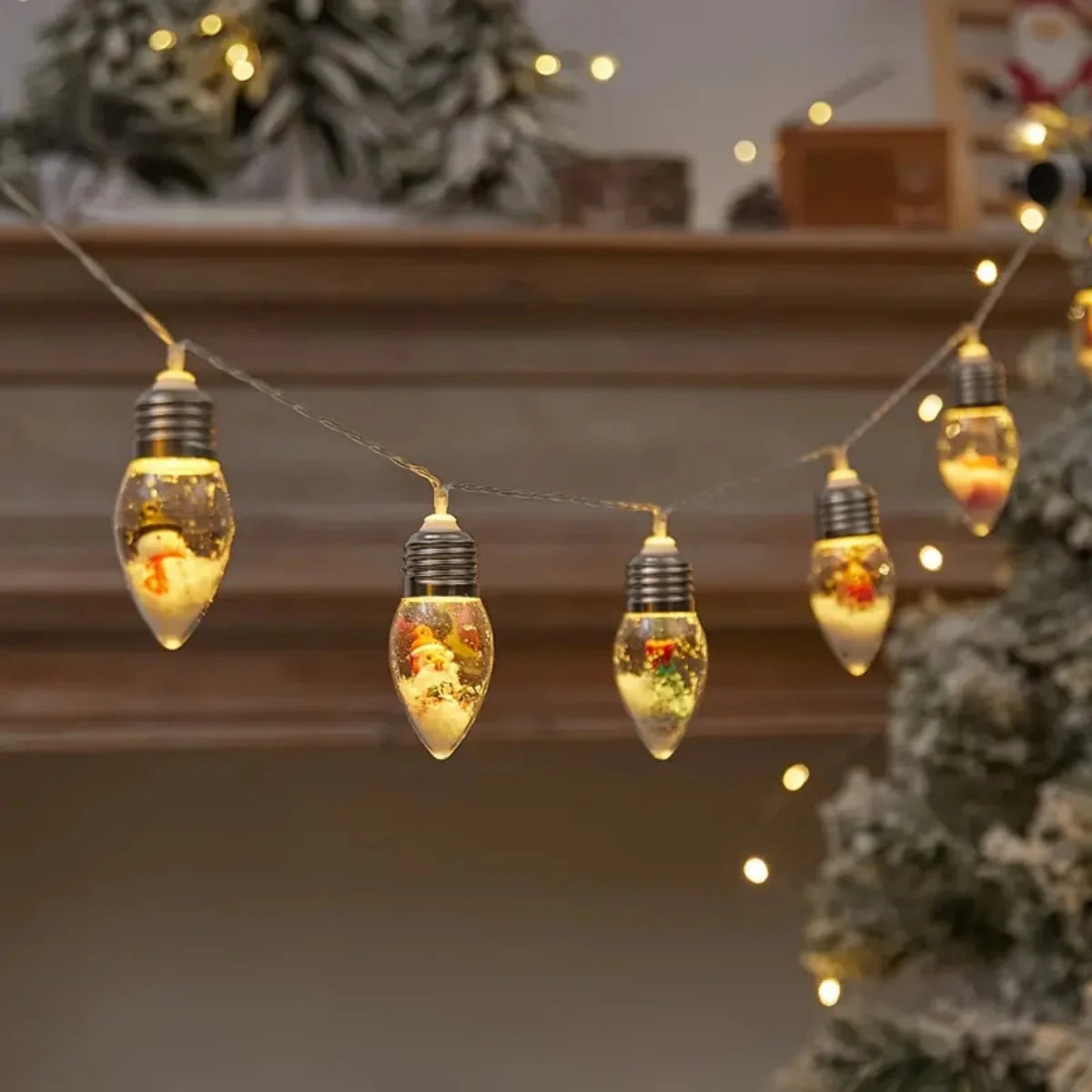 Snowball Christmas LED String Lights – Festive Santa & Snowman Holiday Décor