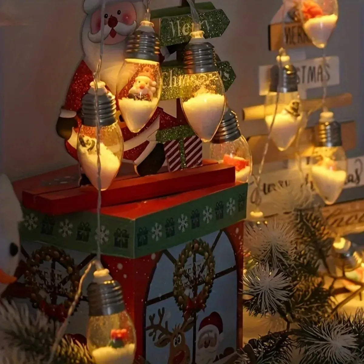 Snowball Christmas LED String Lights – Festive Santa & Snowman Holiday Décor